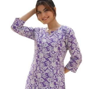 Women’s Purple Printed Short Kurti | Straight Fit